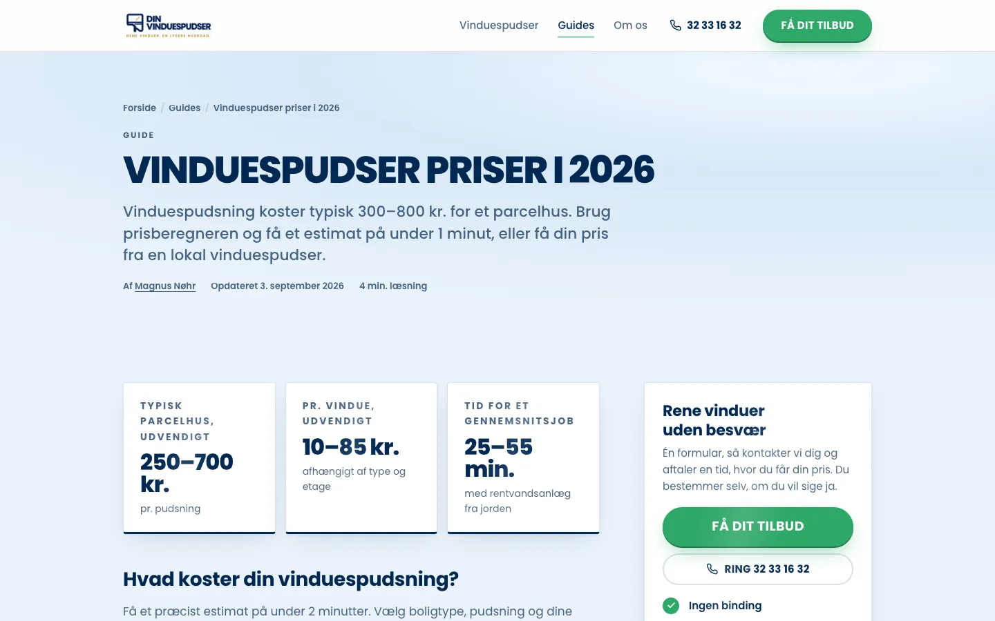 Guiden om priser på vinduespudsning på det nye Astro-site